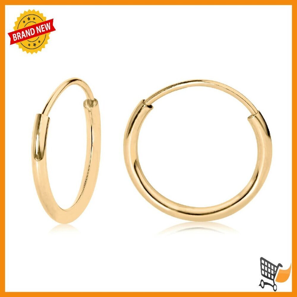 14K Gold Endless Hoop Earrings 10mm Lightweight Hypoallergenic